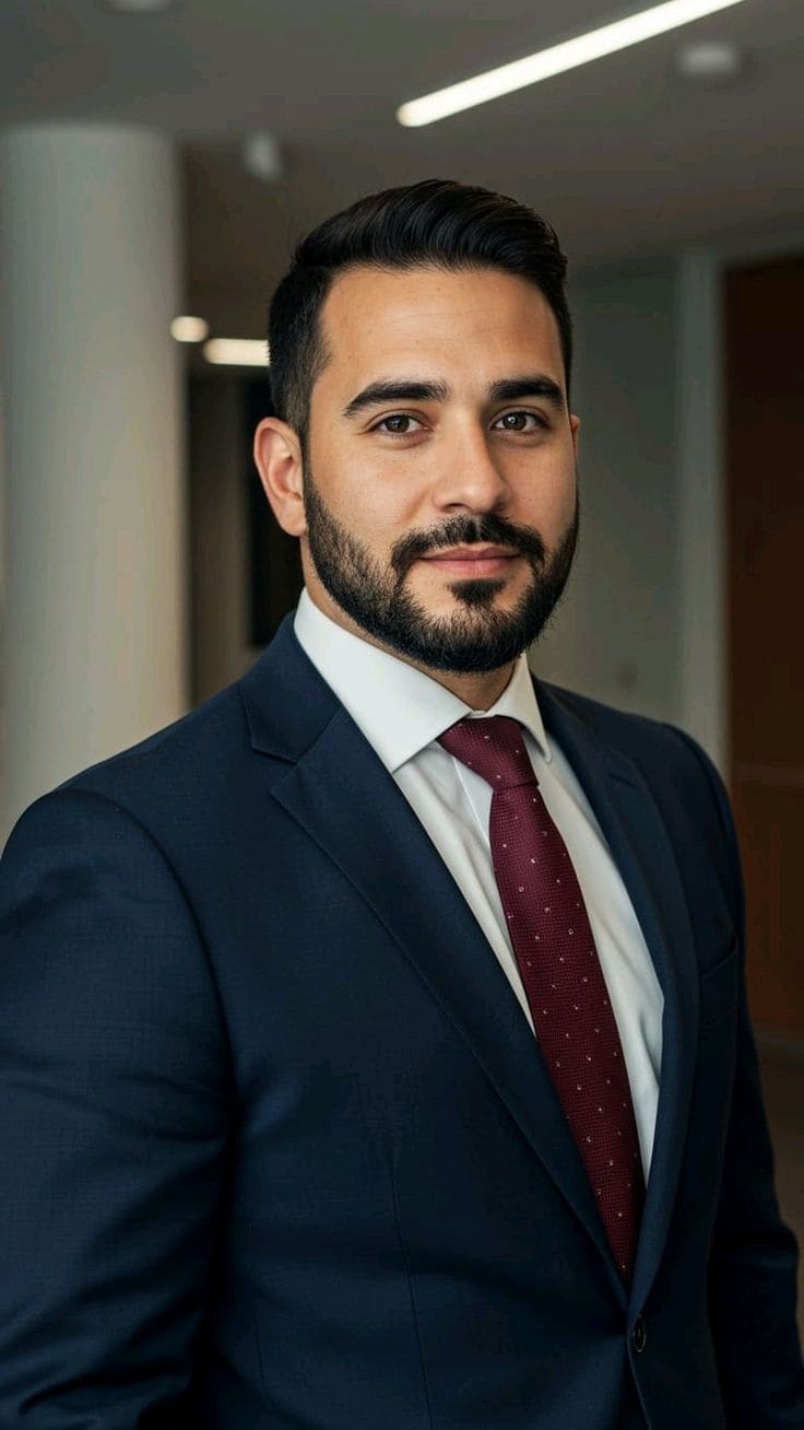 homem elegante de terno azul em ambiente corporativo business man portrait (1)